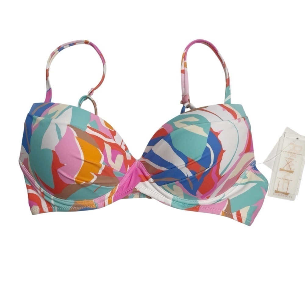 Raisins Moonshadow Printed Underwire Bikini Top White Abstract Leaf XS New